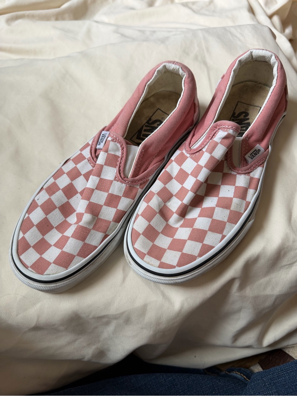 Vans Kids Slip-On Checkerboard Pink and White Canvas Sneakers